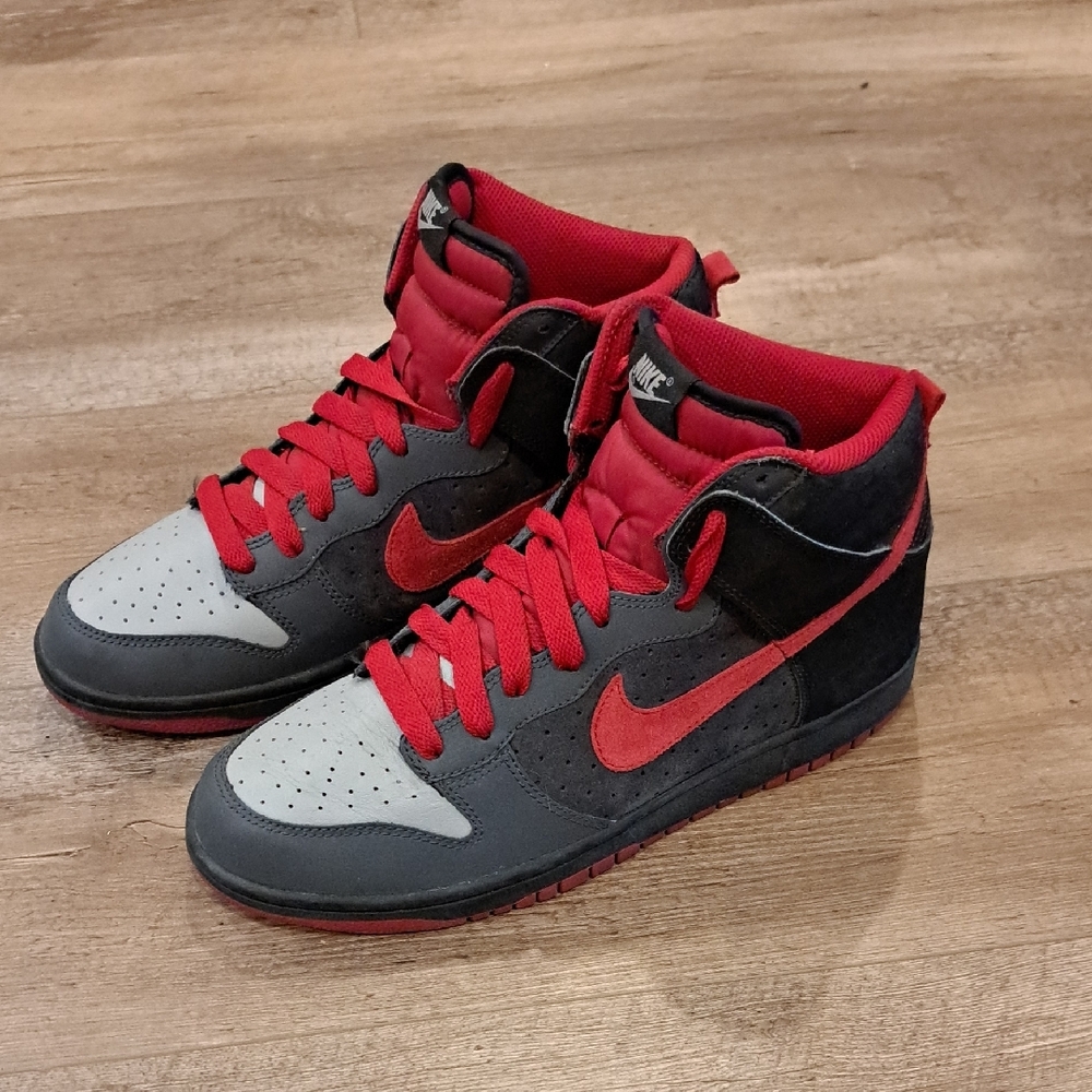 Sold On DP Nike Dunk High Gray 317982-062 Red Suede 2008 Rare Black Bred Mens 9 - Picture 6 of 8